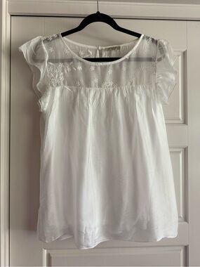 White Embroidered Ruffle Sleeve Women's Top